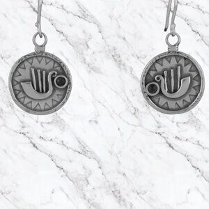 925 Silver boat & Sunburst Dangle Earrings with Onyx Accent